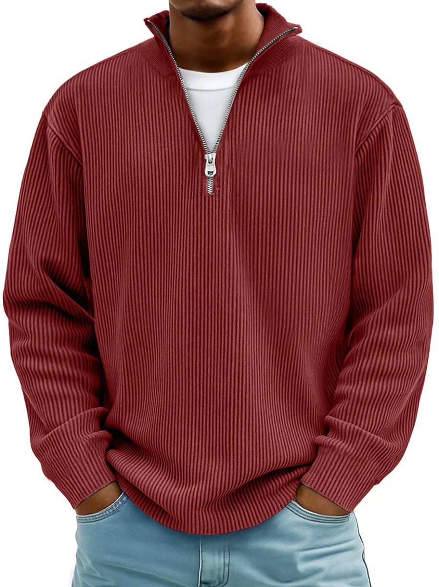Fabian | Herren Strickpullover Halbzip Gerippter Langarm Sweater