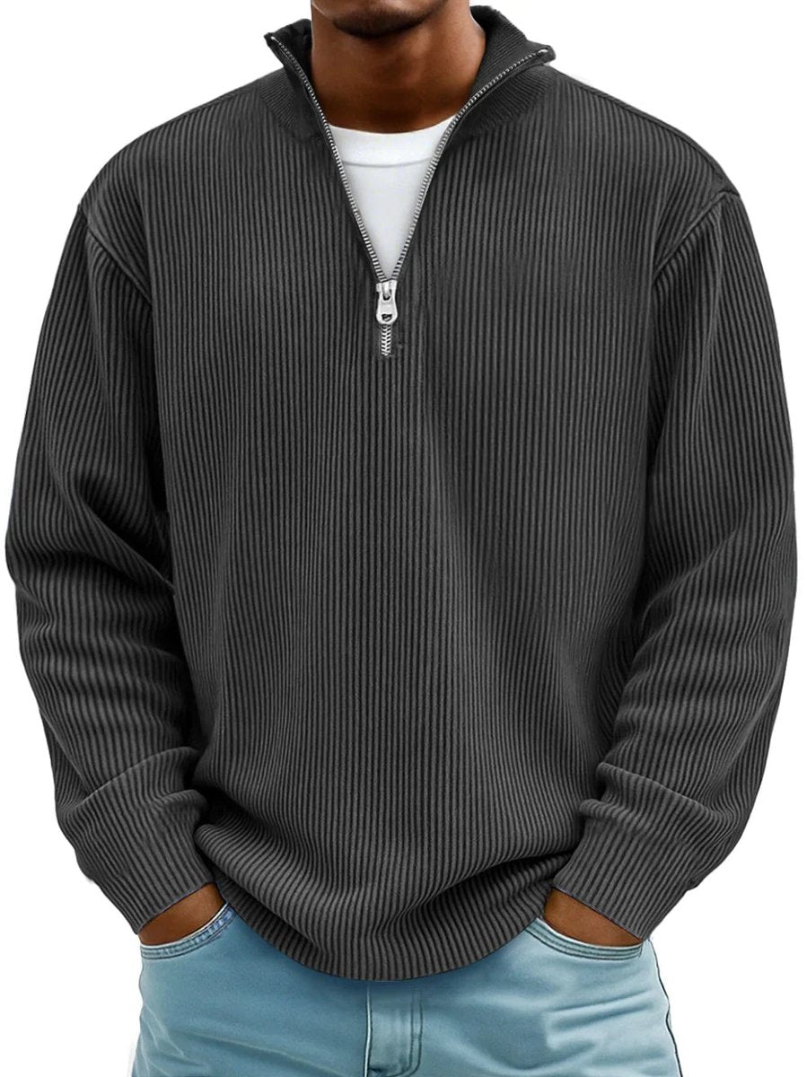 Fabian | Herren Strickpullover Halbzip Gerippter Langarm Sweater