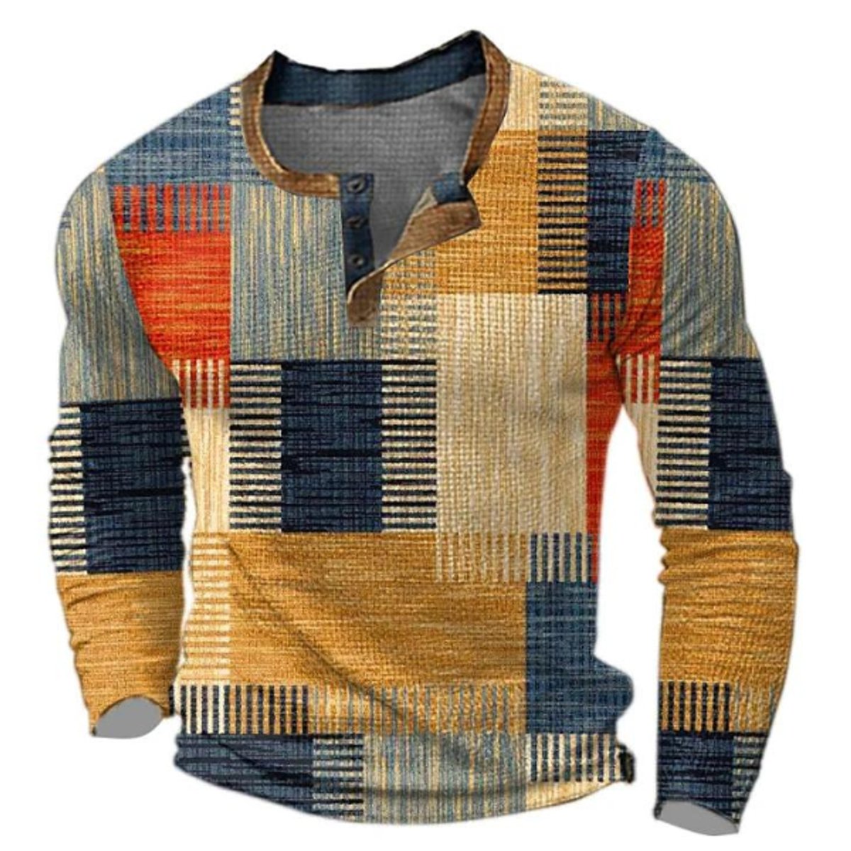 Elias | Herren Strickpullover Retro Karomuster Langarm Henley Sweater