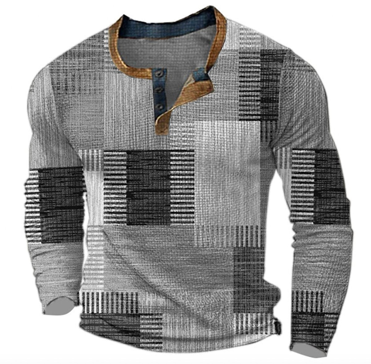 Elias | Herren Strickpullover Retro Karomuster Langarm Henley Sweater