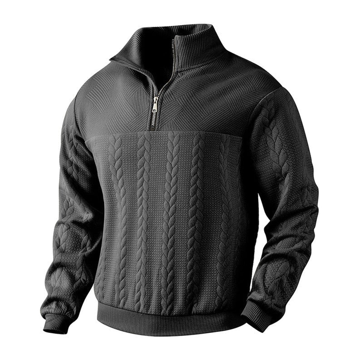 Lukas | Herren Strickpullover Zopfmuster Viertelreißverschluss Pullover
