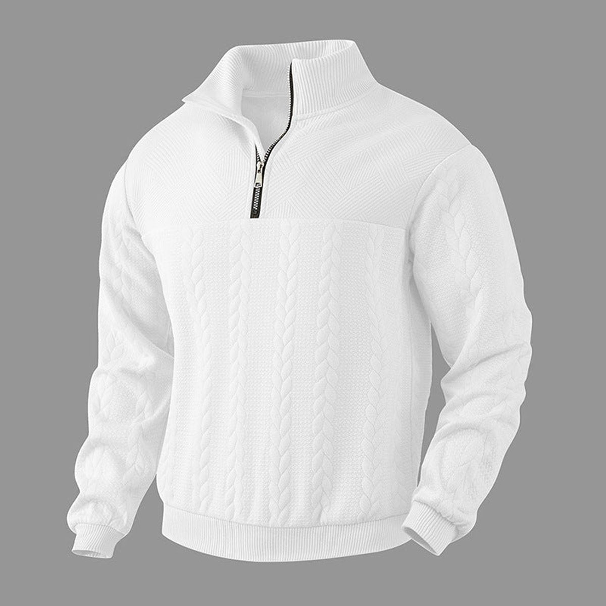 Lukas | Herren Strickpullover Zopfmuster Viertelreißverschluss Pullover