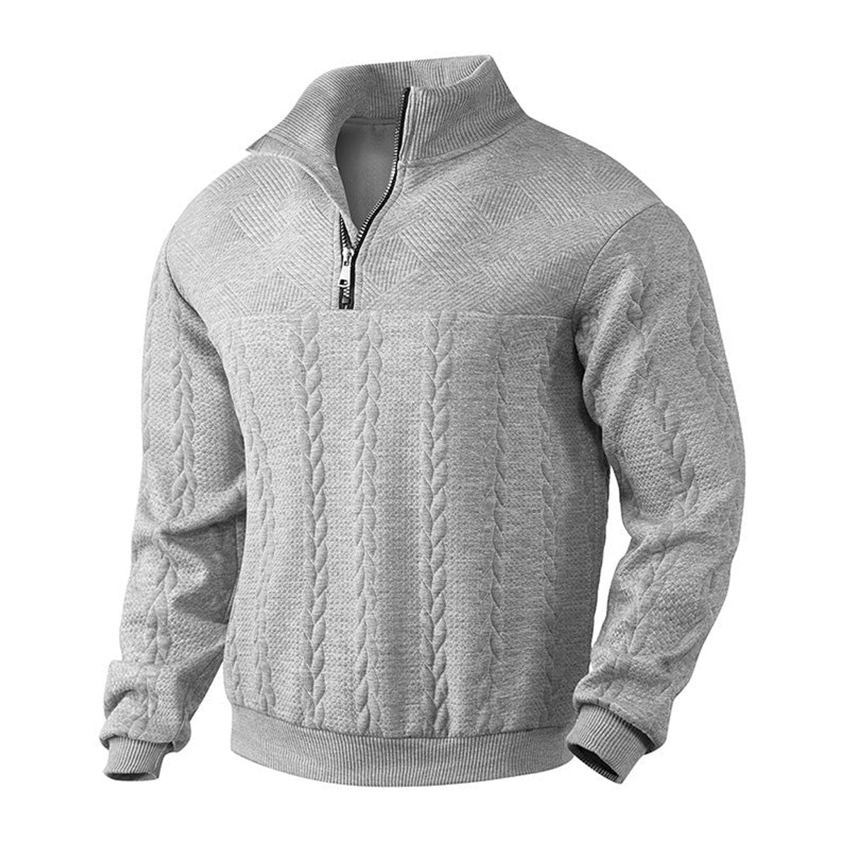 Lukas | Herren Strickpullover Zopfmuster Viertelreißverschluss Pullover