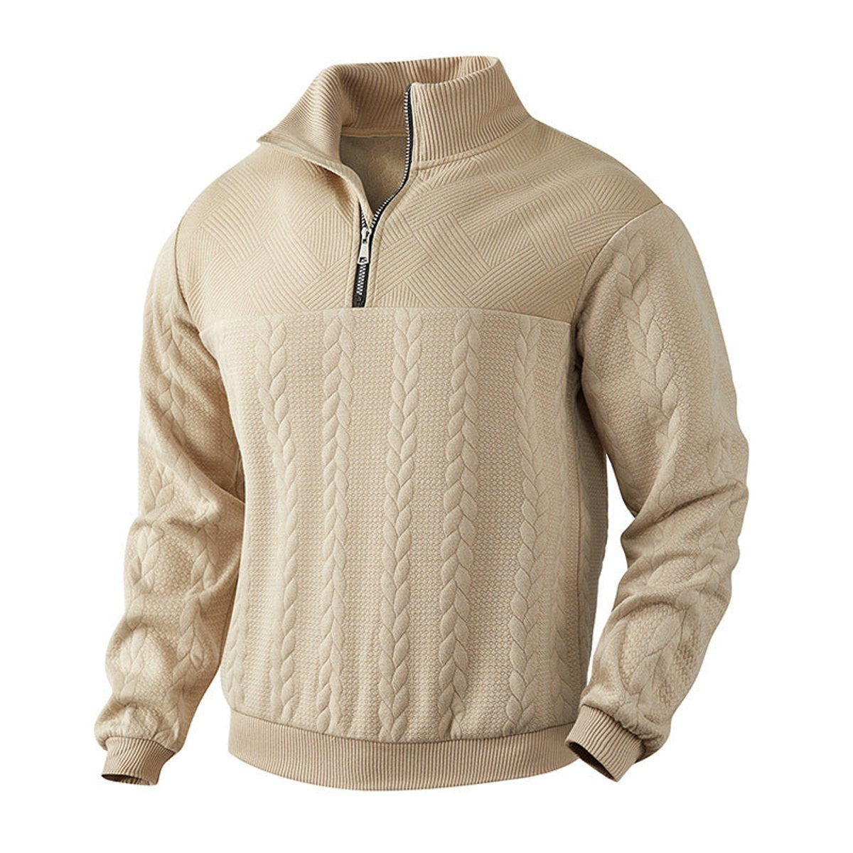 Lukas | Herren Strickpullover Zopfmuster Viertelreißverschluss Pullover