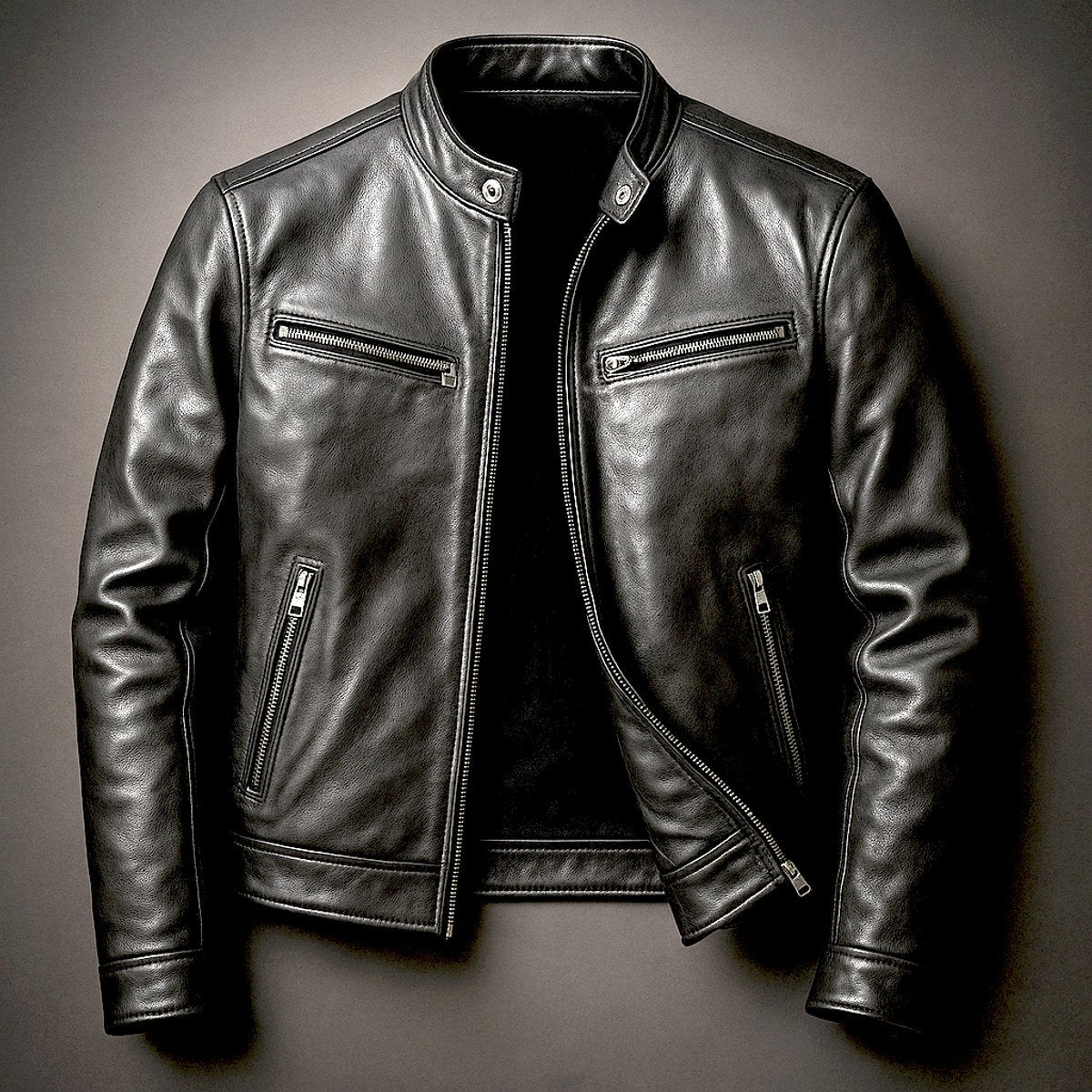 Simon | Herren Vintage Biker Lederjacke Reißverschluss Vier-Taschen-Design