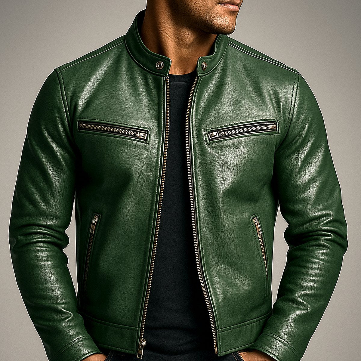 Simon | Herren Vintage Biker Lederjacke Reißverschluss Vier-Taschen-Design