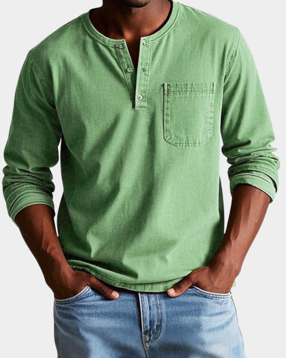 Elias | Herren Vintage Langarm Henley-Shirt mit Brusttasche