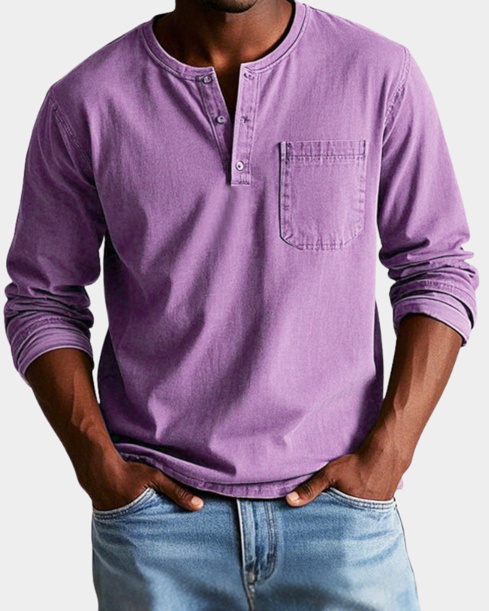 Elias | Herren Vintage Langarm Henley-Shirt mit Brusttasche