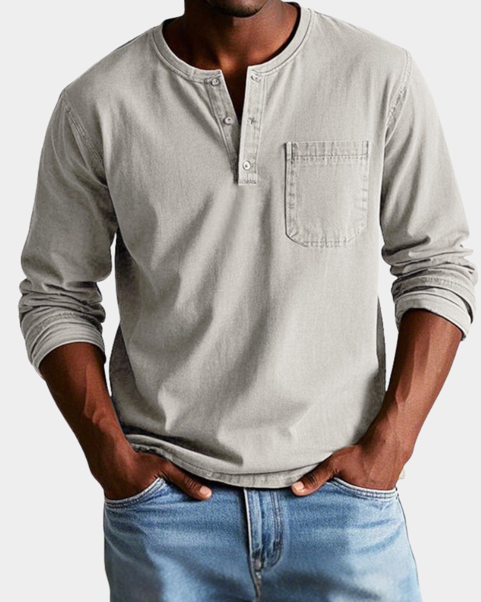 Elias | Herren Vintage Langarm Henley-Shirt mit Brusttasche
