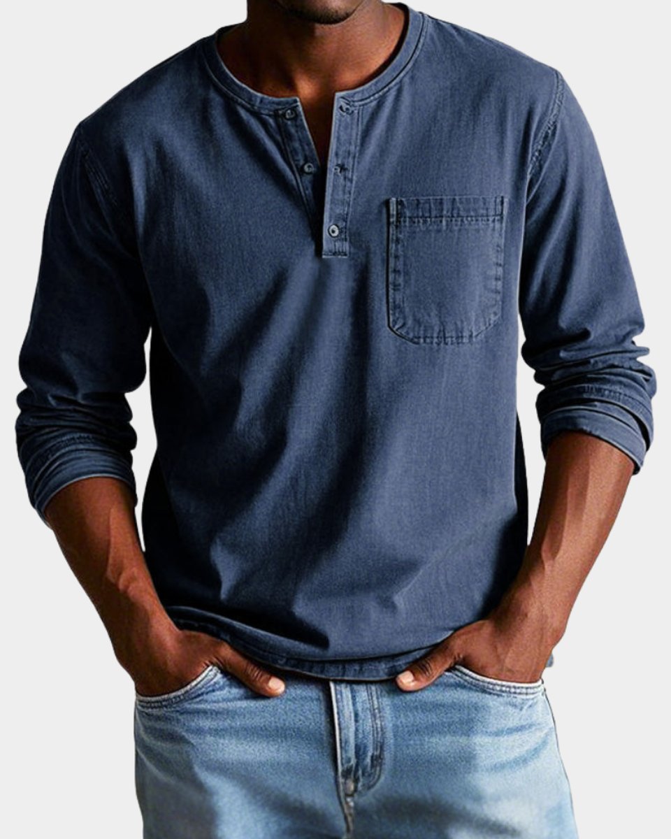 Elias | Herren Vintage Langarm Henley-Shirt mit Brusttasche