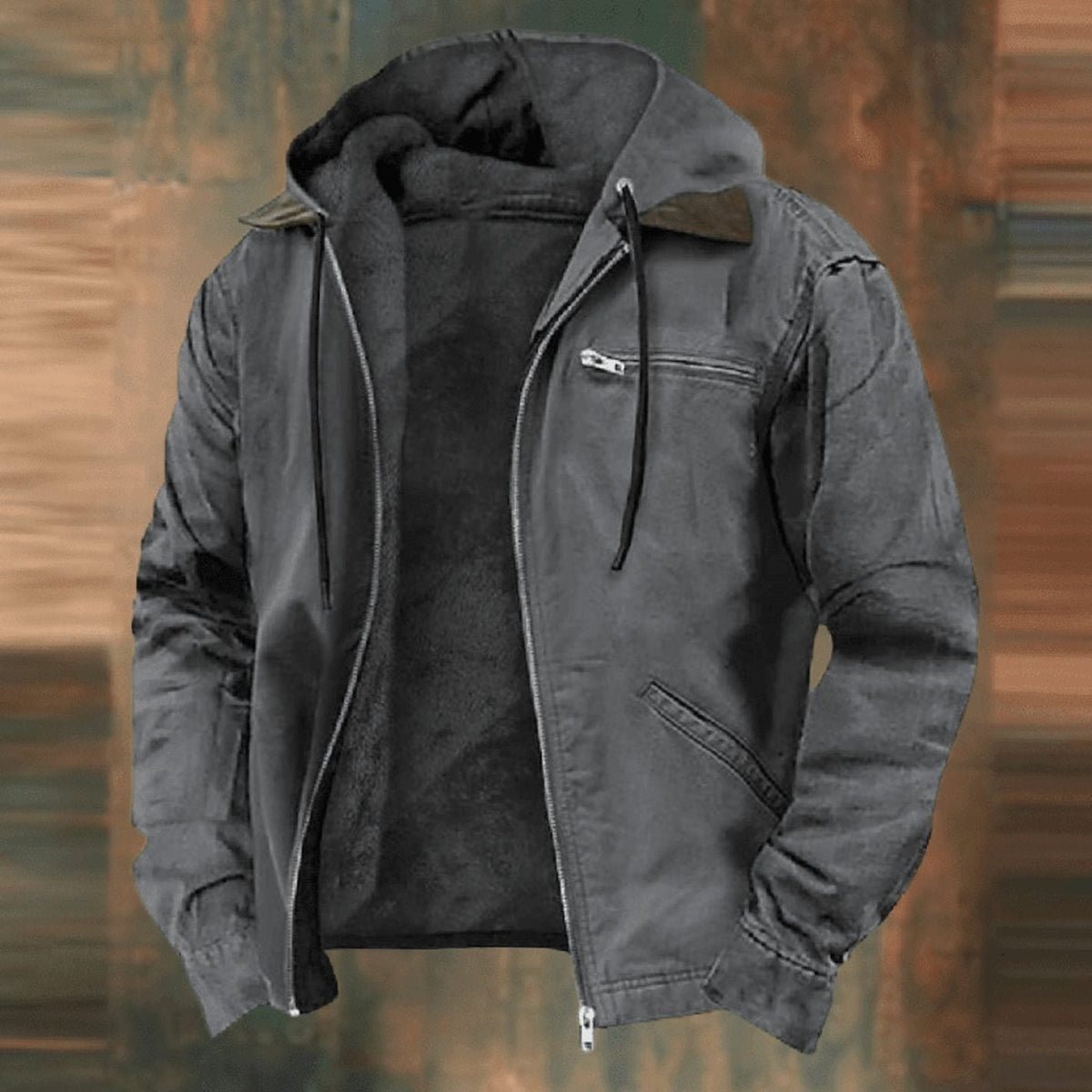 Sebastian | Herren Vintage Winterjacke mit Kapuze und Reißverschluss Fleecefutter