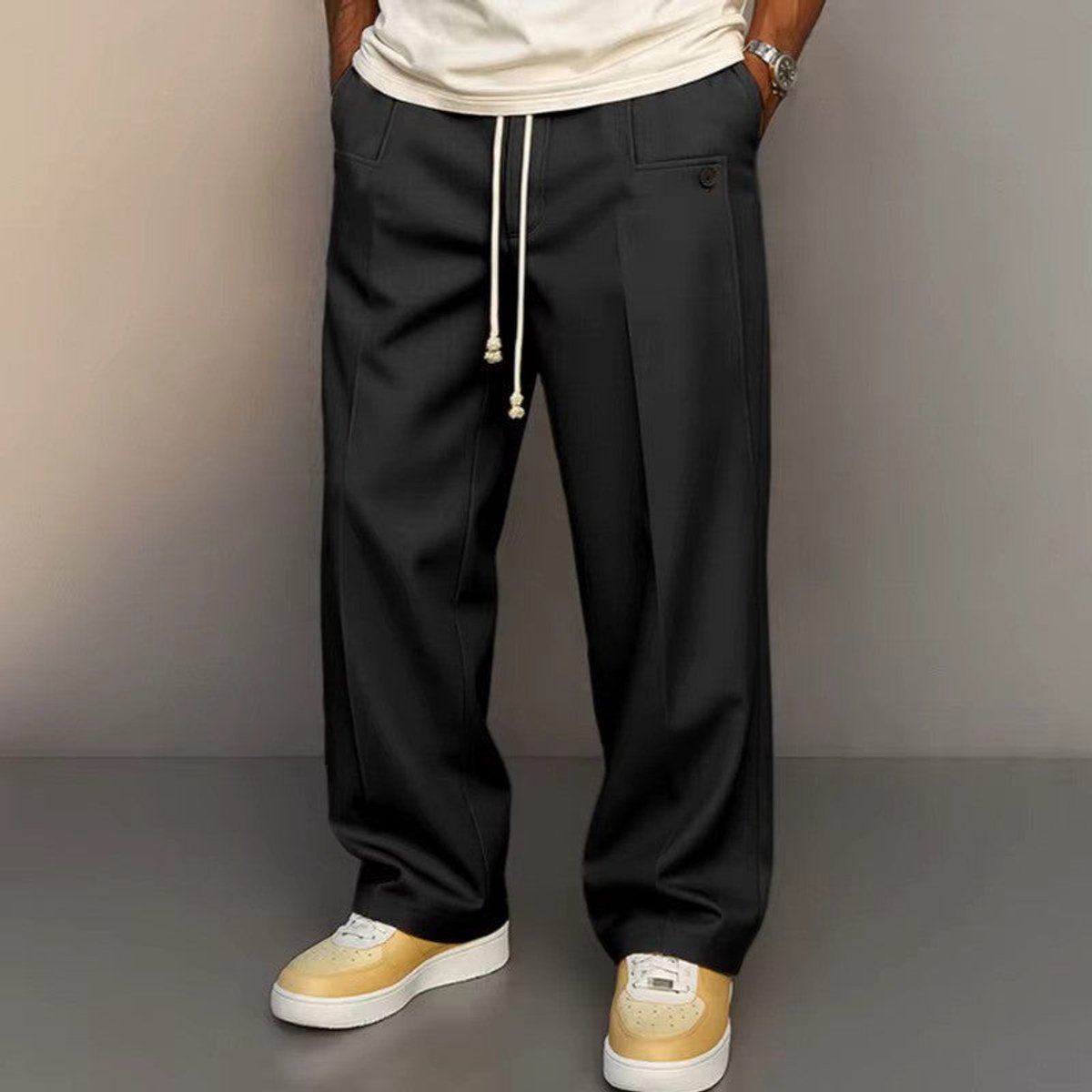 Leon | Herren Weite Komfort-Hose Kordelzug Moderne Freizeithose