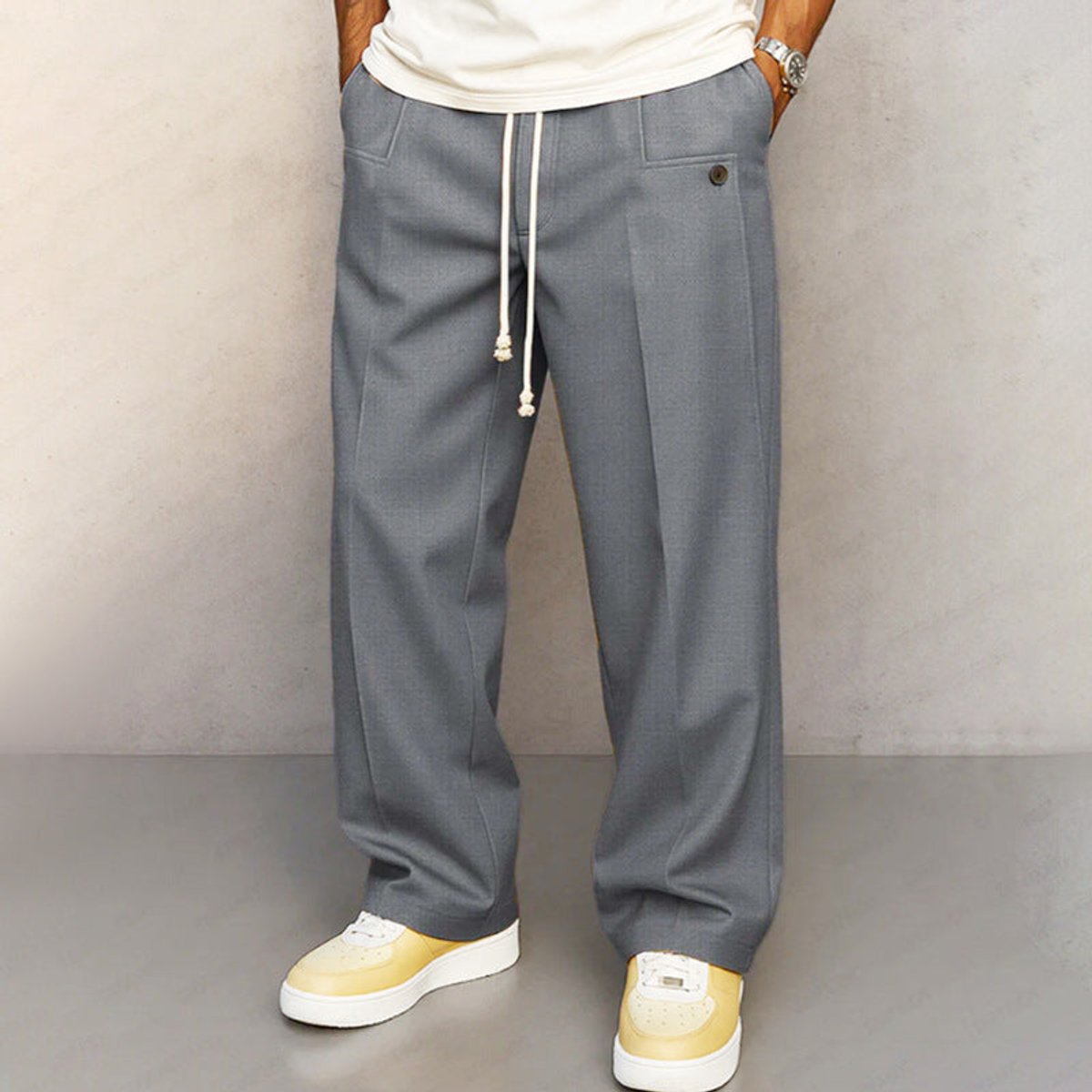 Leon | Herren Weite Komfort-Hose Kordelzug Moderne Freizeithose