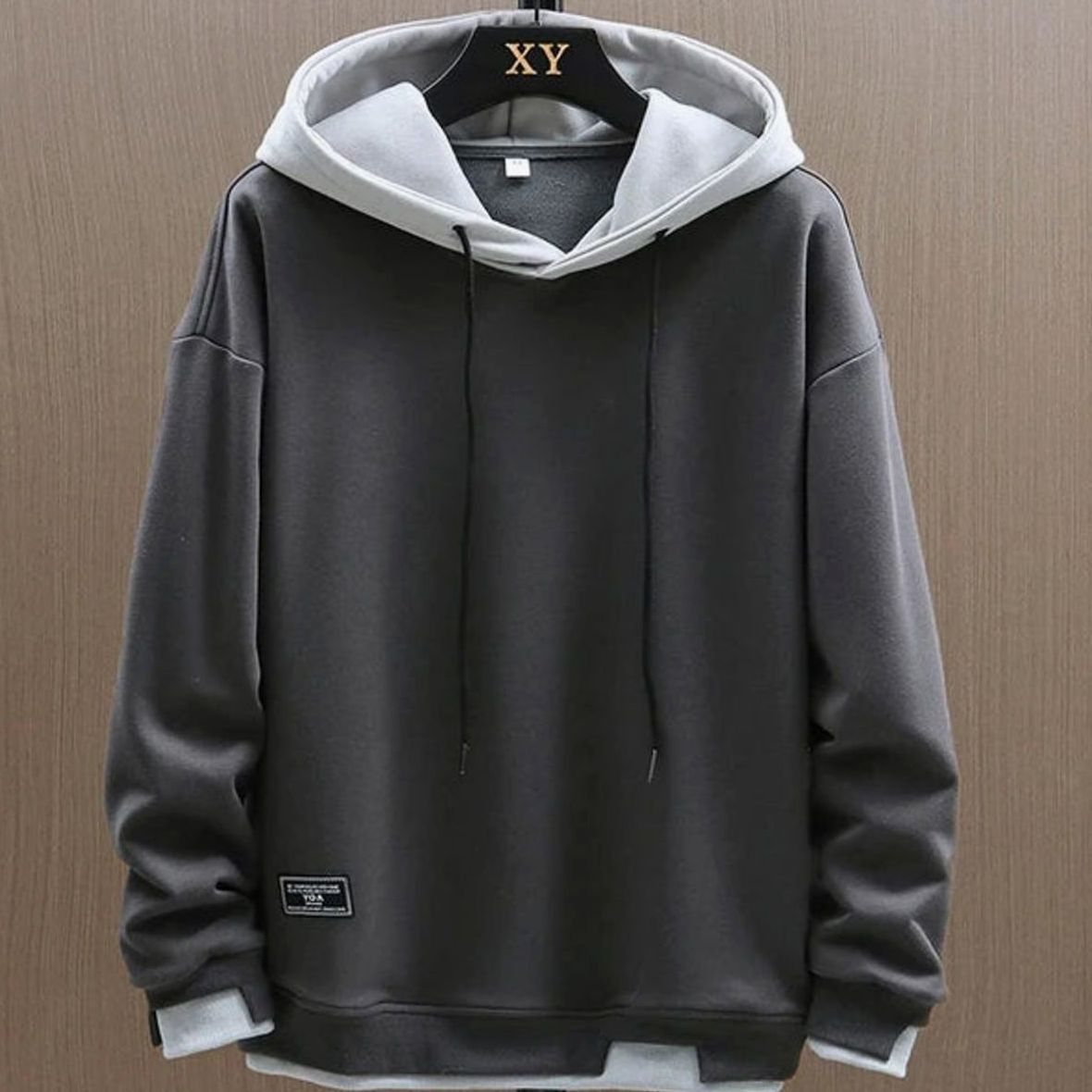 Niklas | Herren Zweifarbiger Locker Geschnittener Pullover Hoodie mit Kapuze