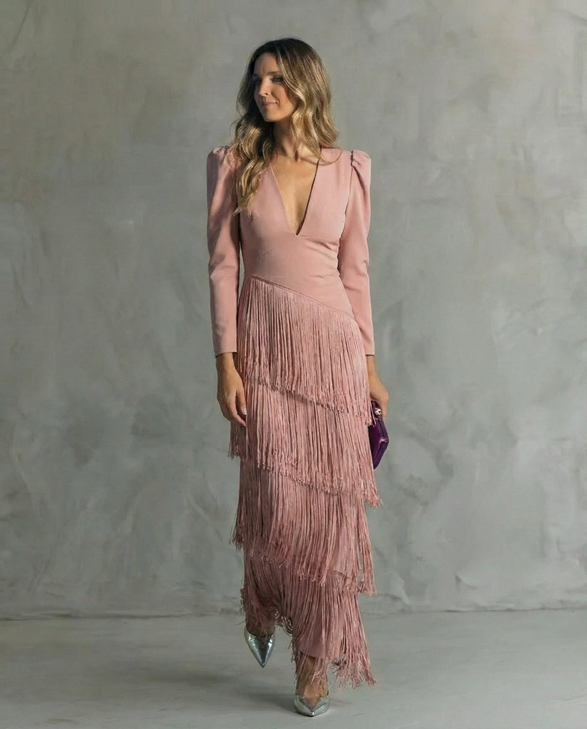 Serenva - Elegantes Midikleid mit Fransenärmeln
