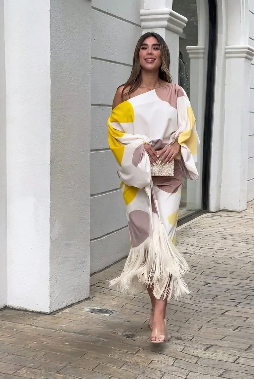 Valira - One-Shoulder-Midikleid mit Fransen