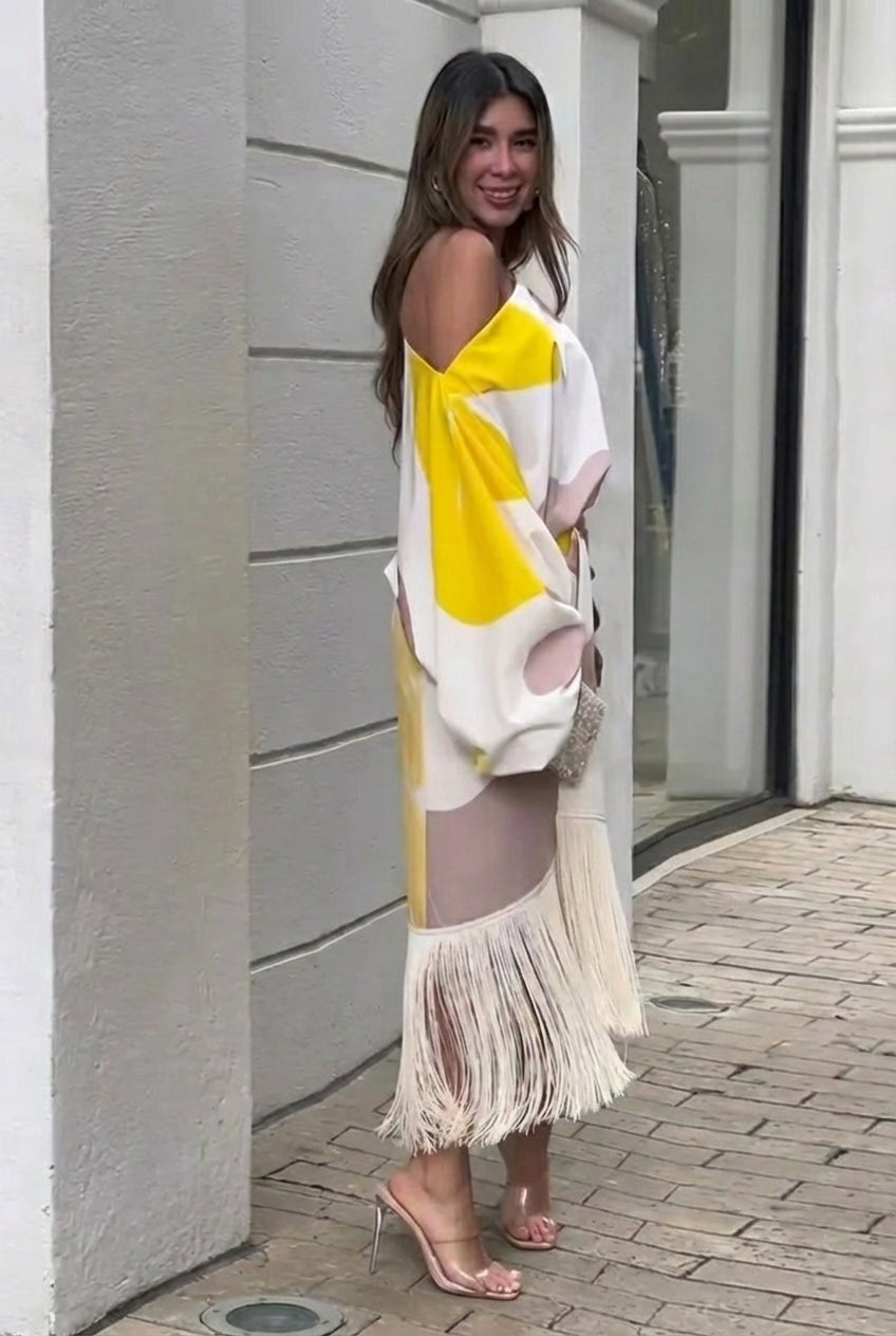 Valira - One-Shoulder-Midikleid mit Fransen