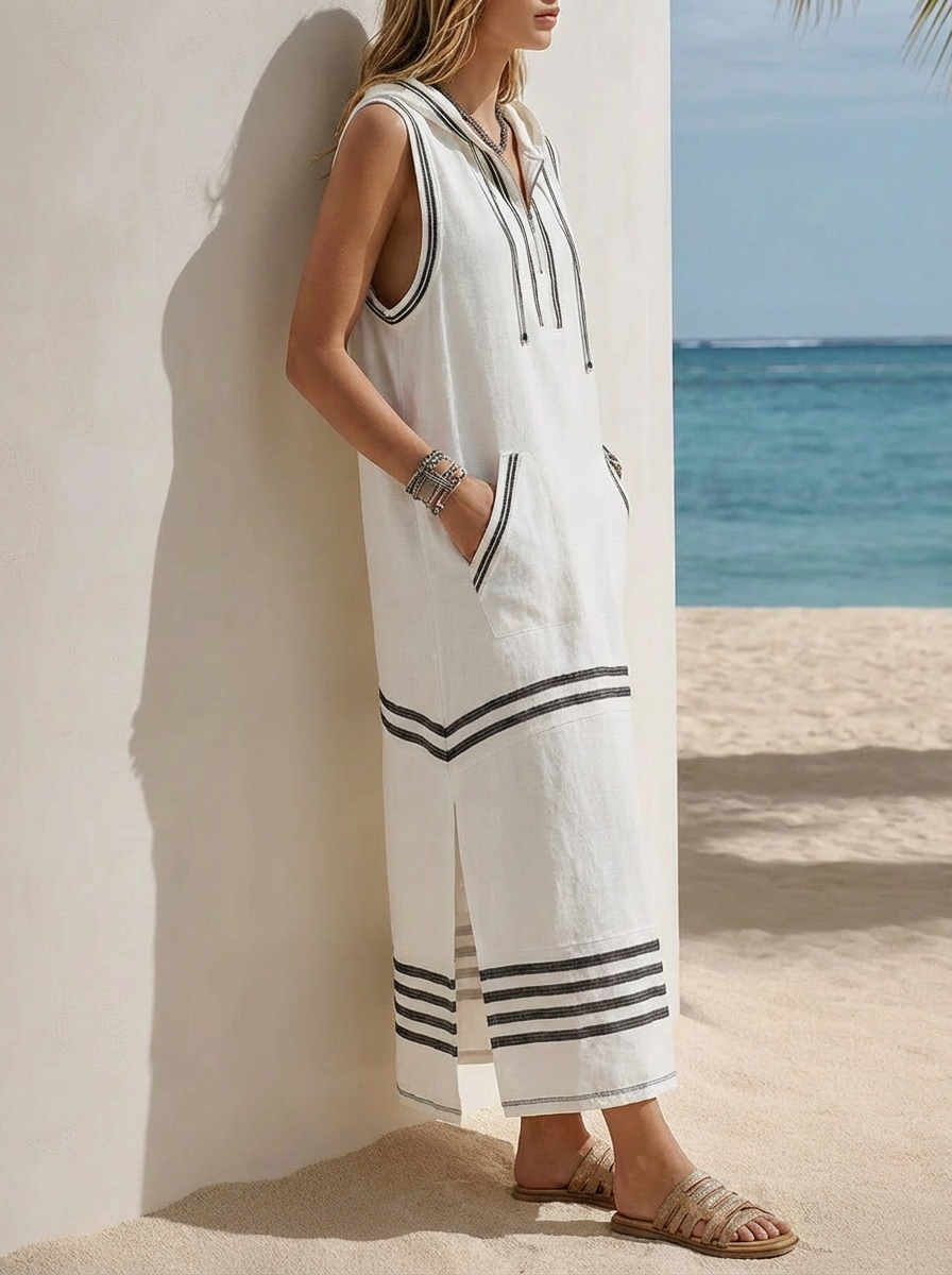 Gestreiftes Ärmelloses Kapuzen-Maxikleid - Ideal für Segelausflüge
