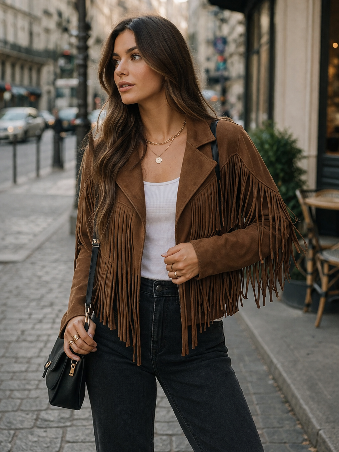 Tanja | Damen Braune Wildlederjacke Fransen – Wildleder Jacke Fransen Boho 2026