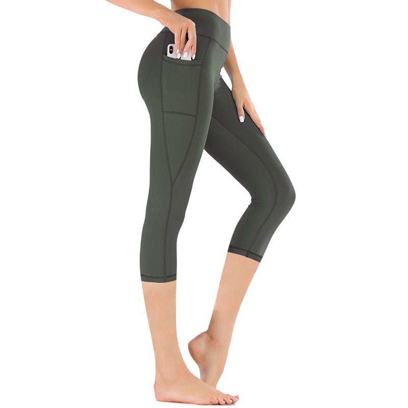 Hochtaillierte Damen Capri-Leggings mit Tasche