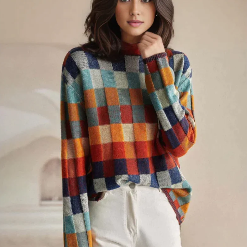 Drune | Bunter Rollkragenpulli mit Patchwork-Muster