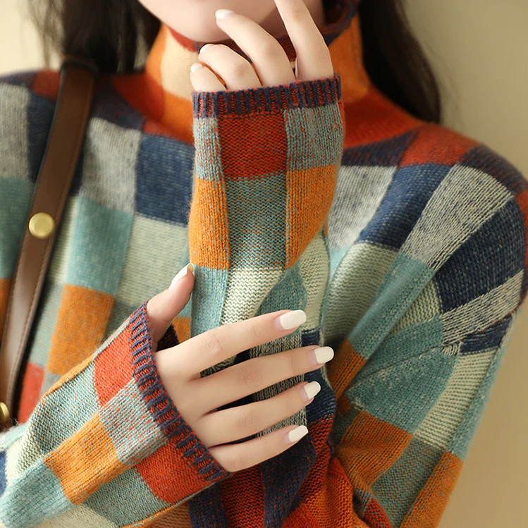 Drune | Bunter Rollkragenpulli mit Patchwork-Muster