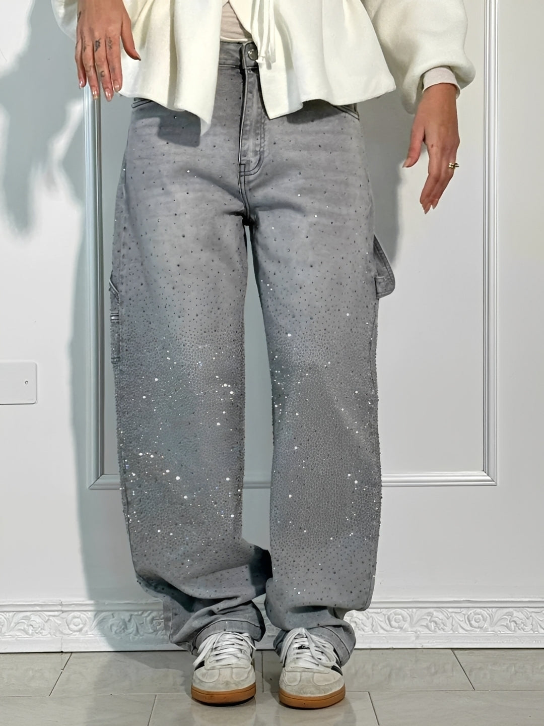 Sami - Stilvolle Weitbein-Jeans mit Glitzer