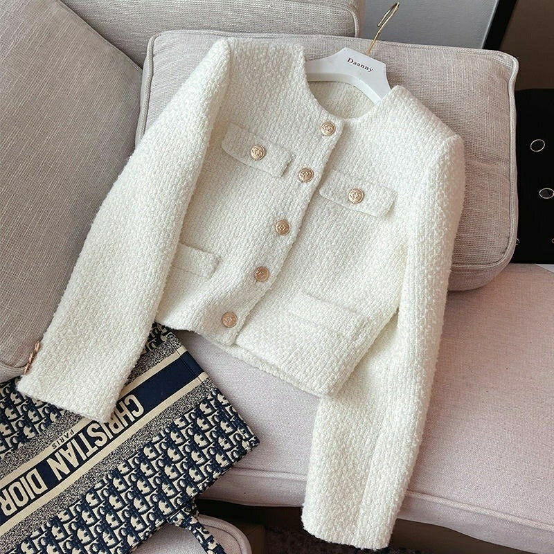 Damen Kurzblazer Bouclé Schmuckknöpfe elegant - Noelle