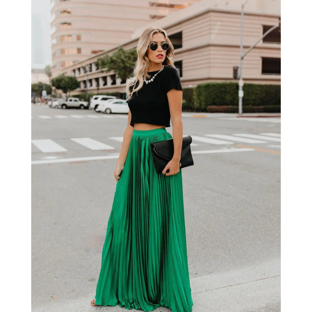 Imke | Damen Plisseerock Maxi Hohe Taille Faltenrock