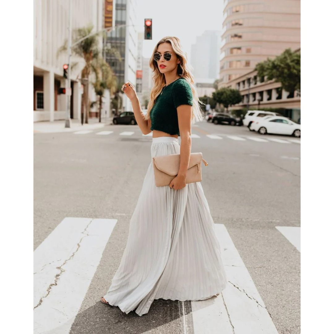 Imke | Damen Plisseerock Maxi Hohe Taille Faltenrock