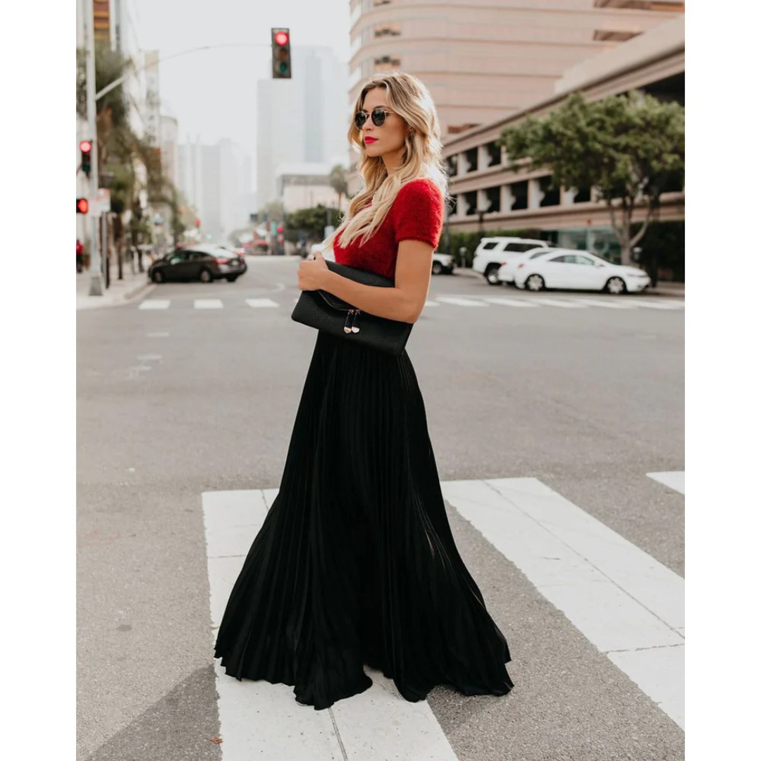 Imke | Damen Plisseerock Maxi Hohe Taille Faltenrock