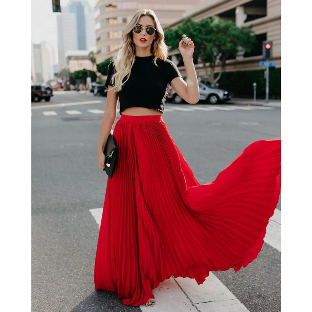 Imke | Damen Plisseerock Maxi Hohe Taille Faltenrock