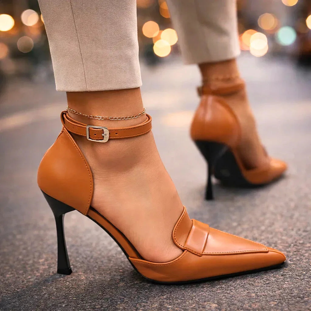 Ingeborg | Damen Spitze Absatzschuhe mit Knöchelriemen