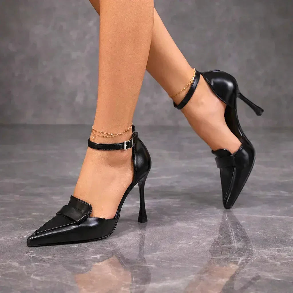Ingeborg | Damen Spitze Absatzschuhe mit Knöchelriemen