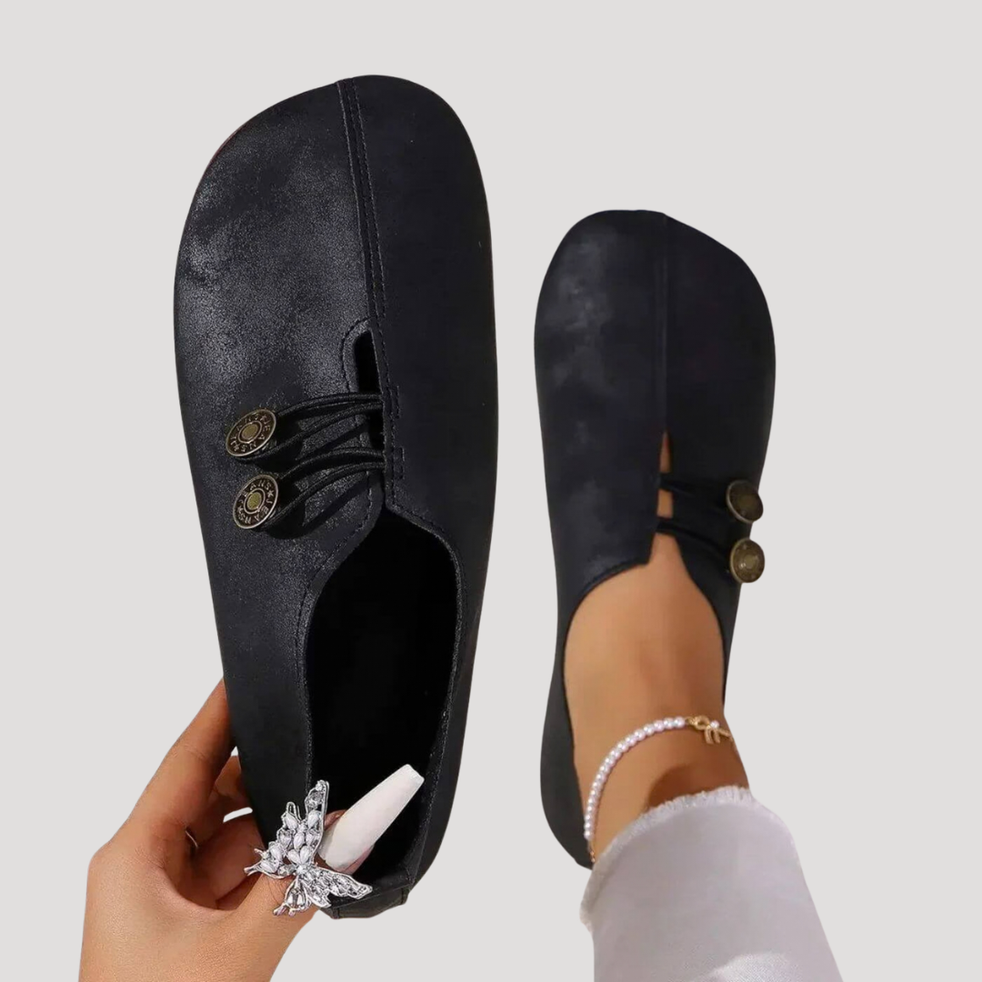 Ingrid | Damen Flache Slipper mit Knopfdetail