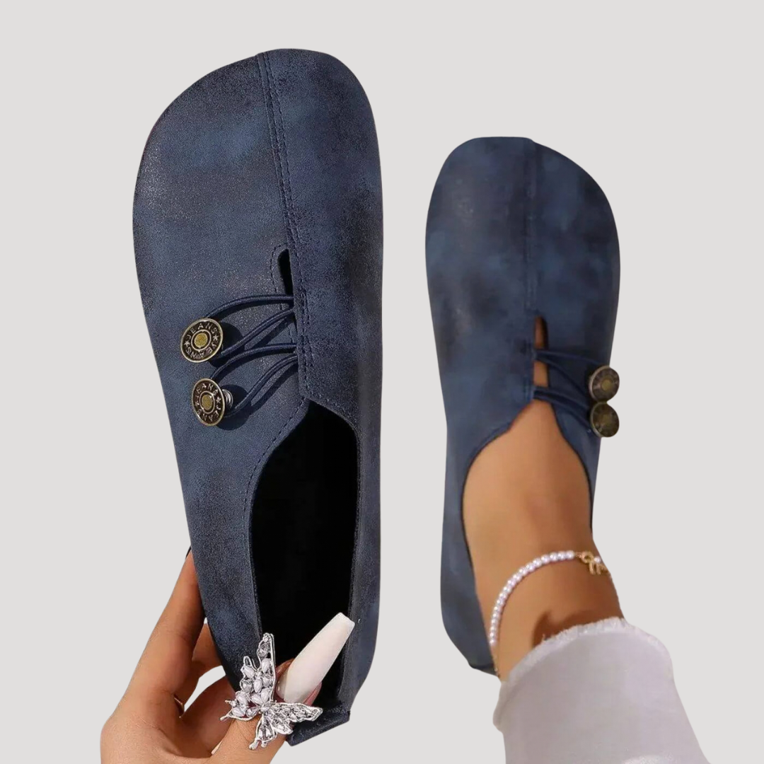 Ingrid | Damen Flache Slipper mit Knopfdetail
