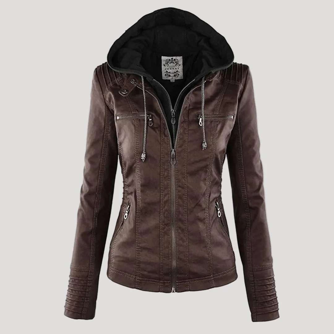 Isabella | Damen Kunstleder Jacke mit Kapuze