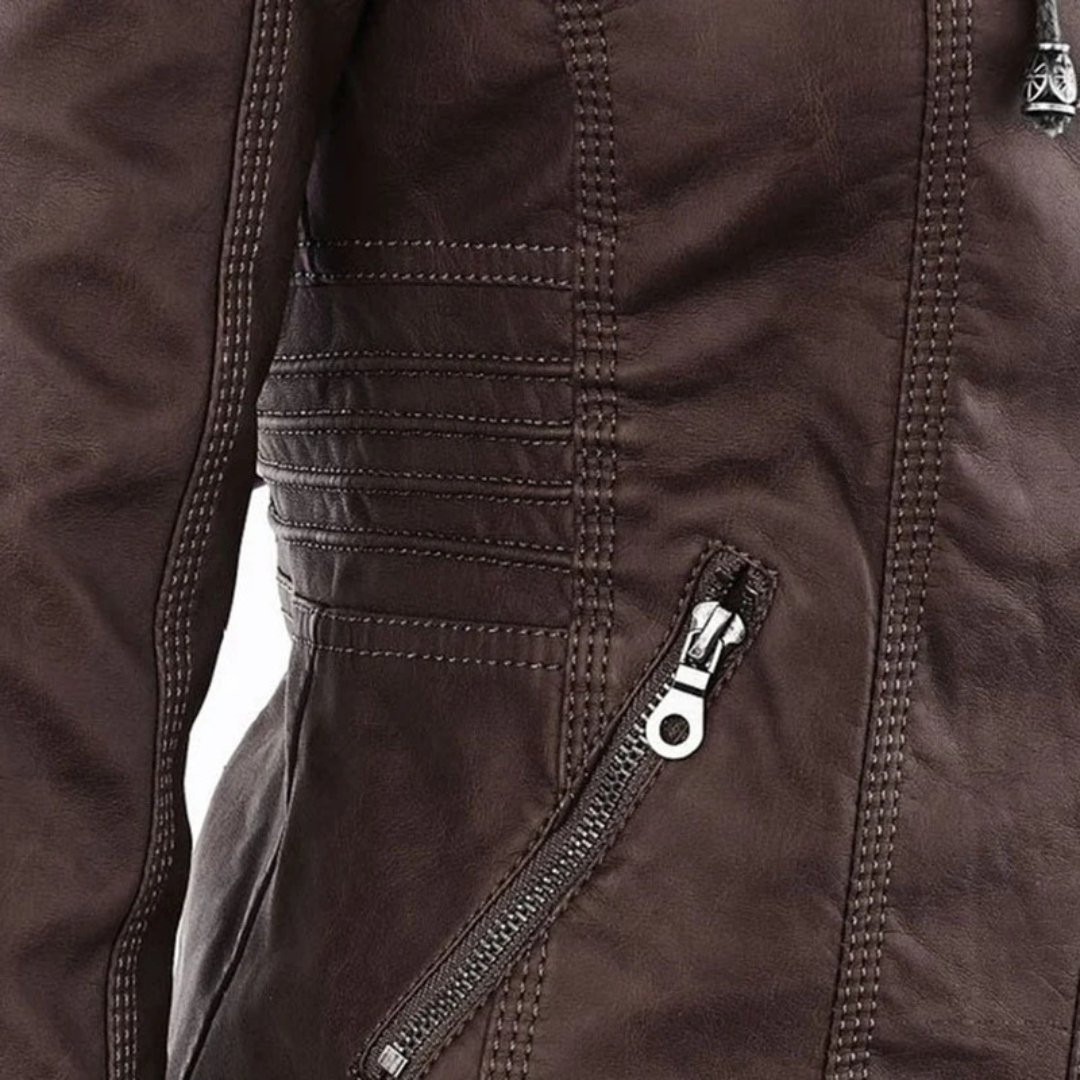 Isabella | Damen Kunstleder Jacke mit Kapuze