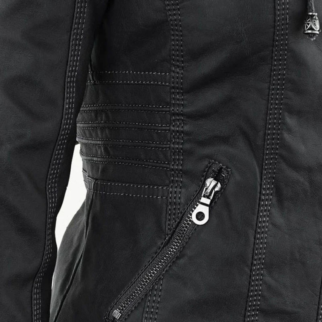 Isabella | Damen Kunstleder Jacke mit Kapuze