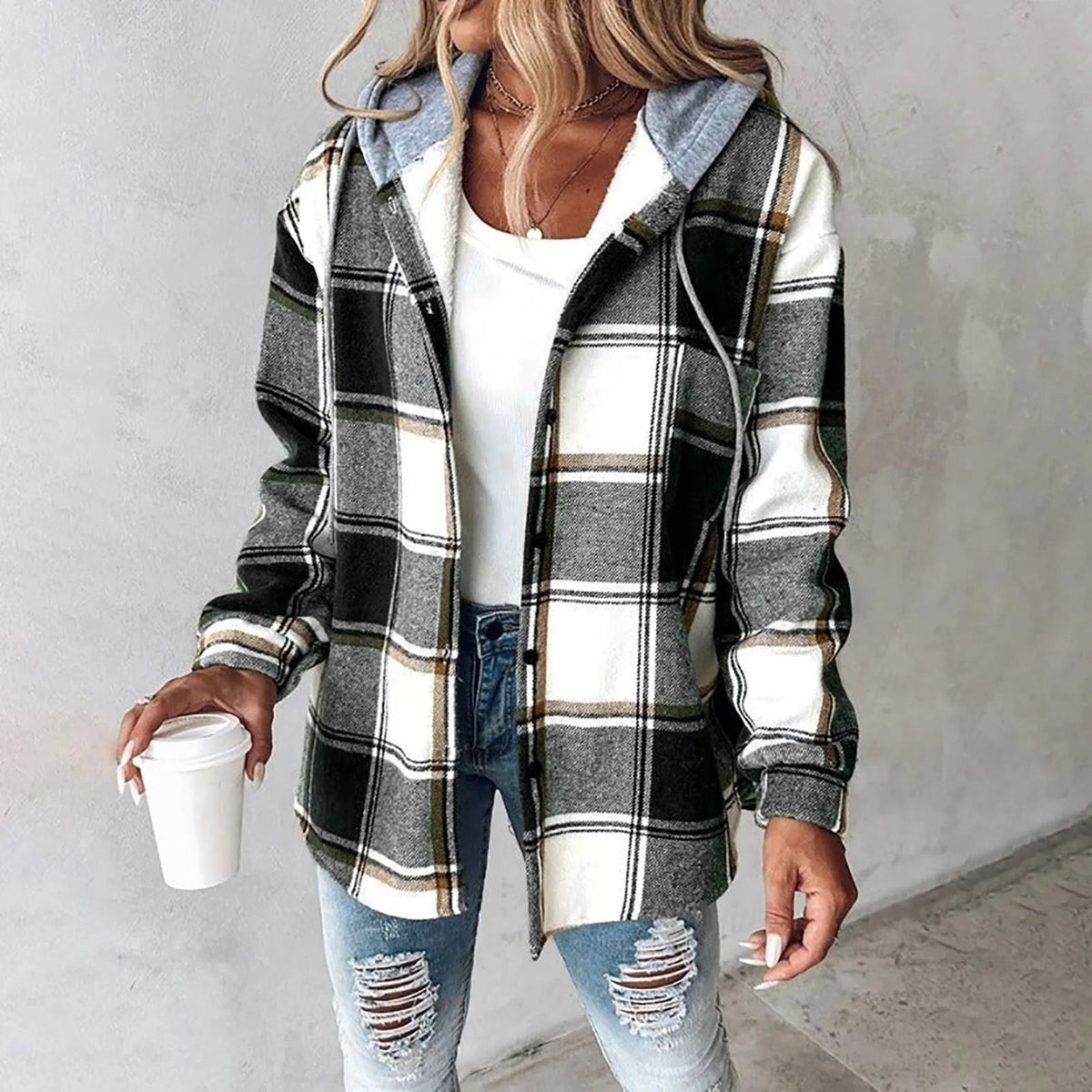 Annika | Damen Winter Freizeit Karo Hoodie Jacke