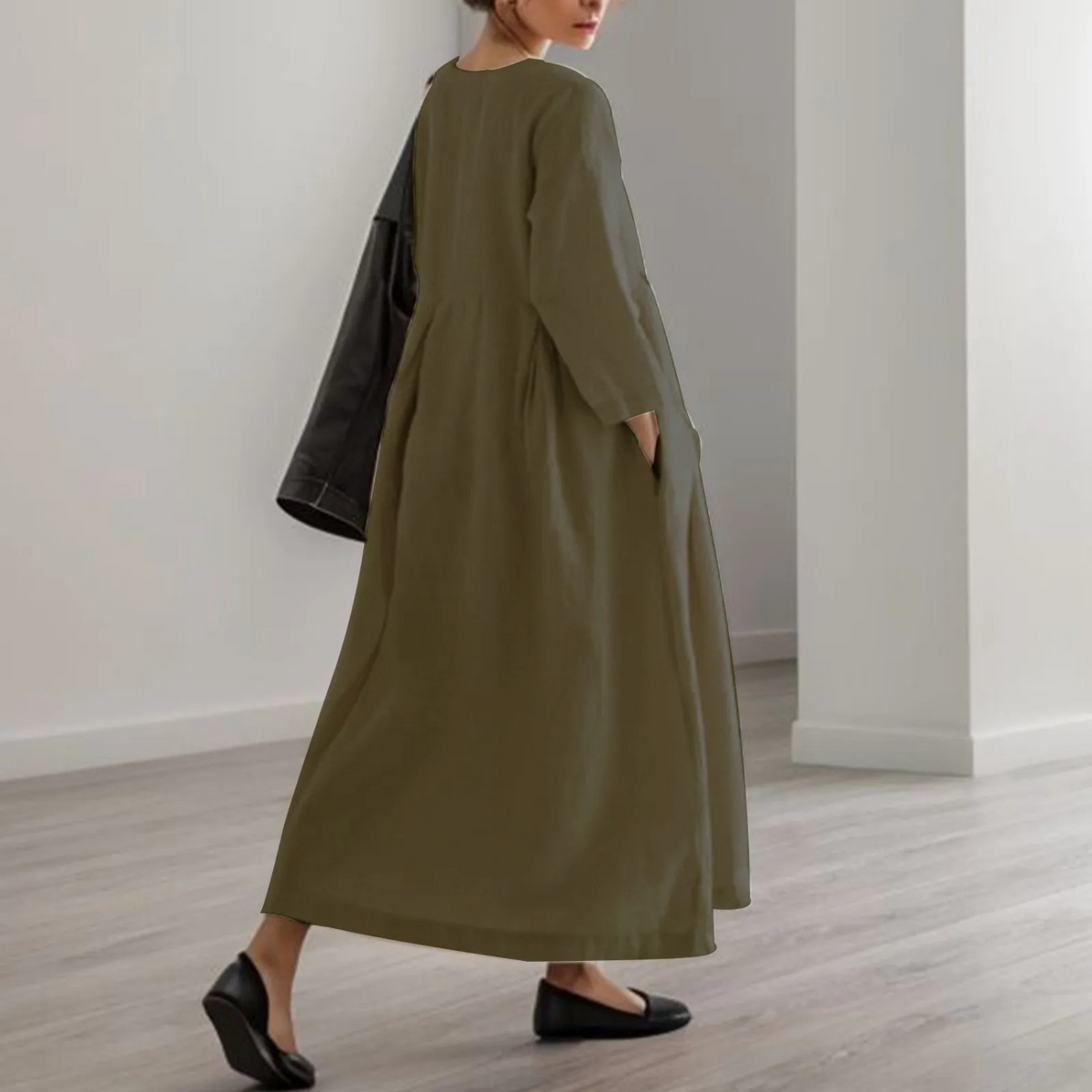Wibke | Damen Rundhals 3/4-Arm Midikleid A-Linie