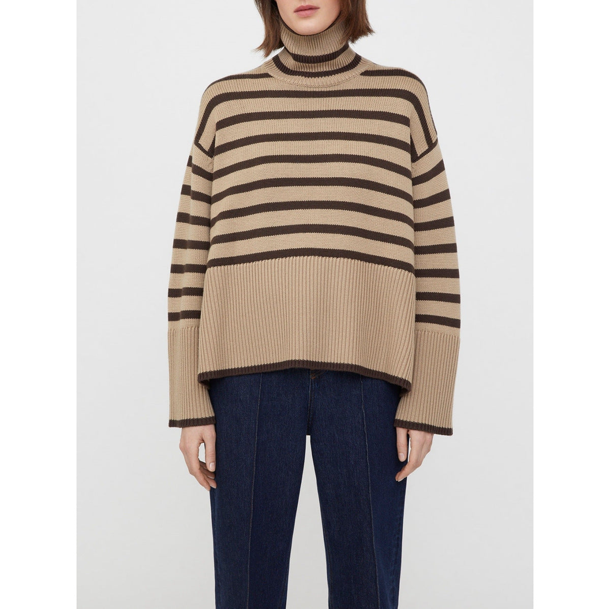 Oversize-Pullover für Damen, gestreift, mit Rollkragen und weiten Ärmeln – Leonie