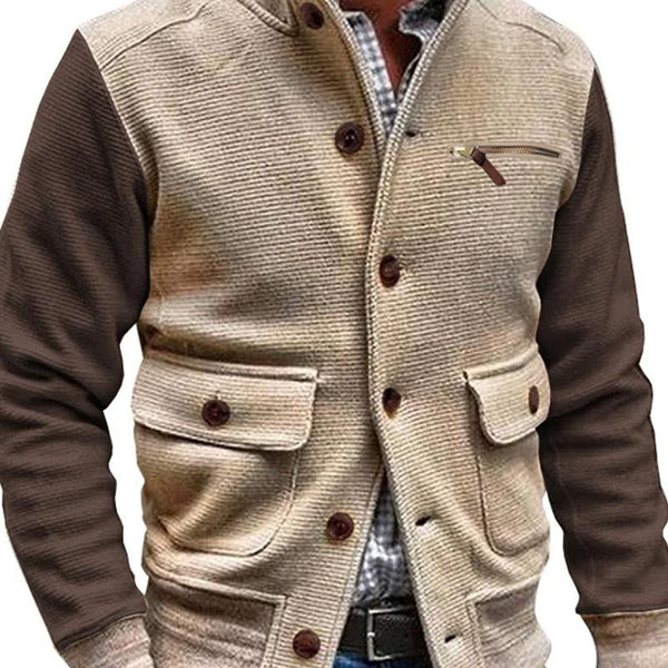 CHAD - HERREN-JACKE MIT MEHREREN TASCHEN IM VINTAGE-STEHKRAGEN IN KONTRASTFARBE IM MAILLARD-STIL