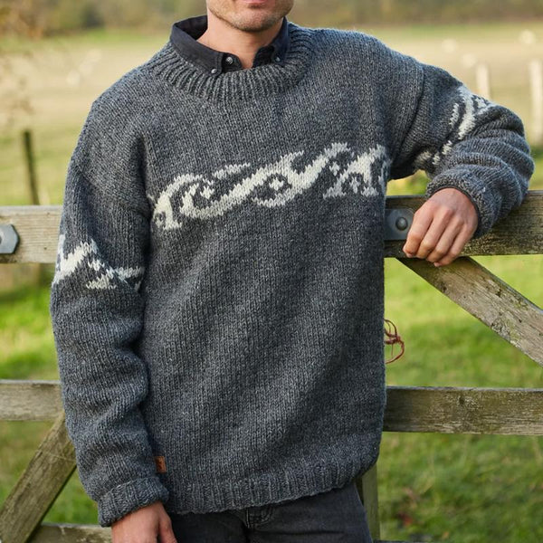 HERREN-RUNDHALS-STRICKPULLOVER -JACQUARD