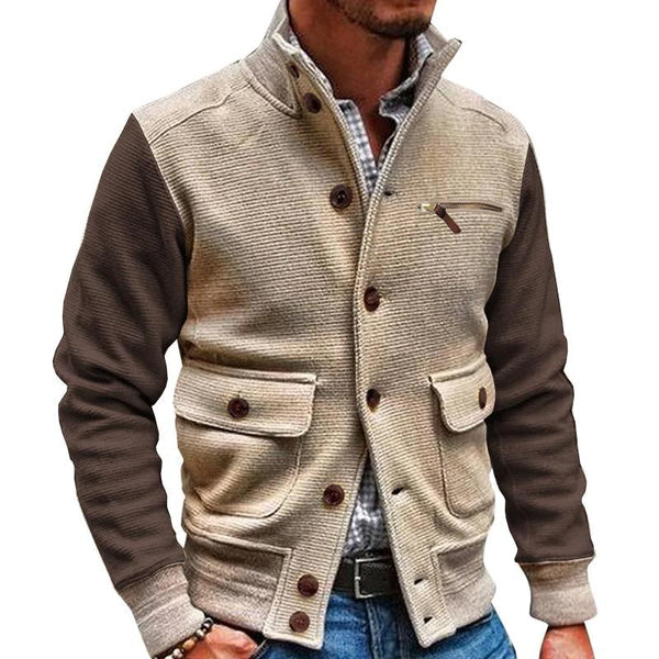 CHAD - HERREN-JACKE MIT MEHREREN TASCHEN IM VINTAGE-STEHKRAGEN IN KONTRASTFARBE IM MAILLARD-STIL