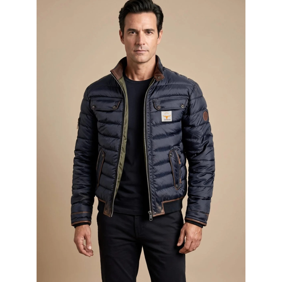 Julius | Herren Dunkelblaue Steppjacke mit Kragen, Reißverschluss und Bündchen