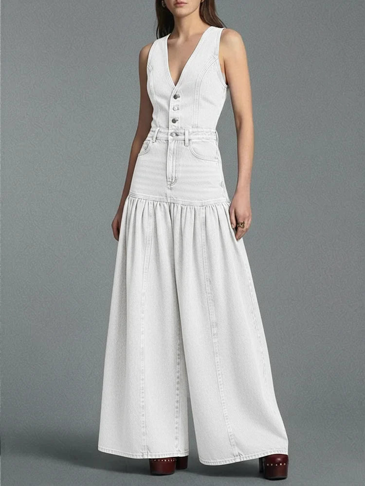 Lässiger Damen-Jeansoverall mit weitem Bein