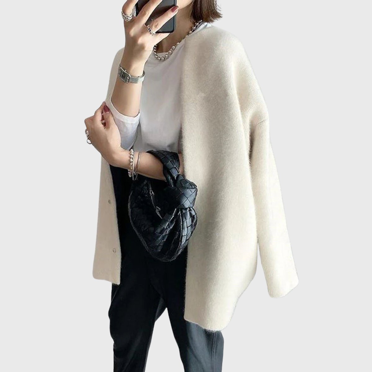 Leonie | Kaschmir Cardigan Lang Knopfleiste Elegant Strick