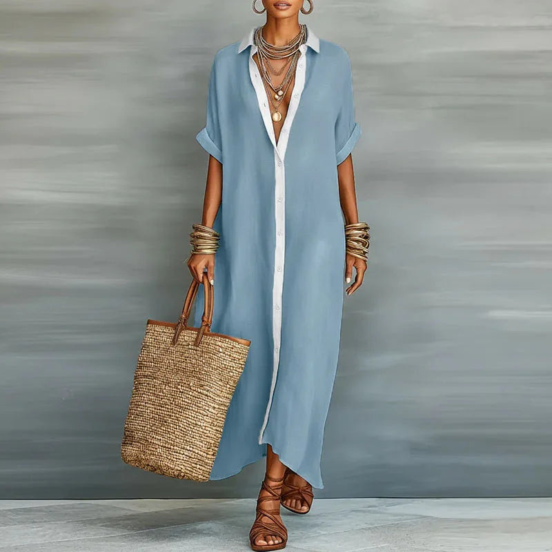 Kassiopeia | Damen Hemdkleid mit Knopfleiste Maxi
