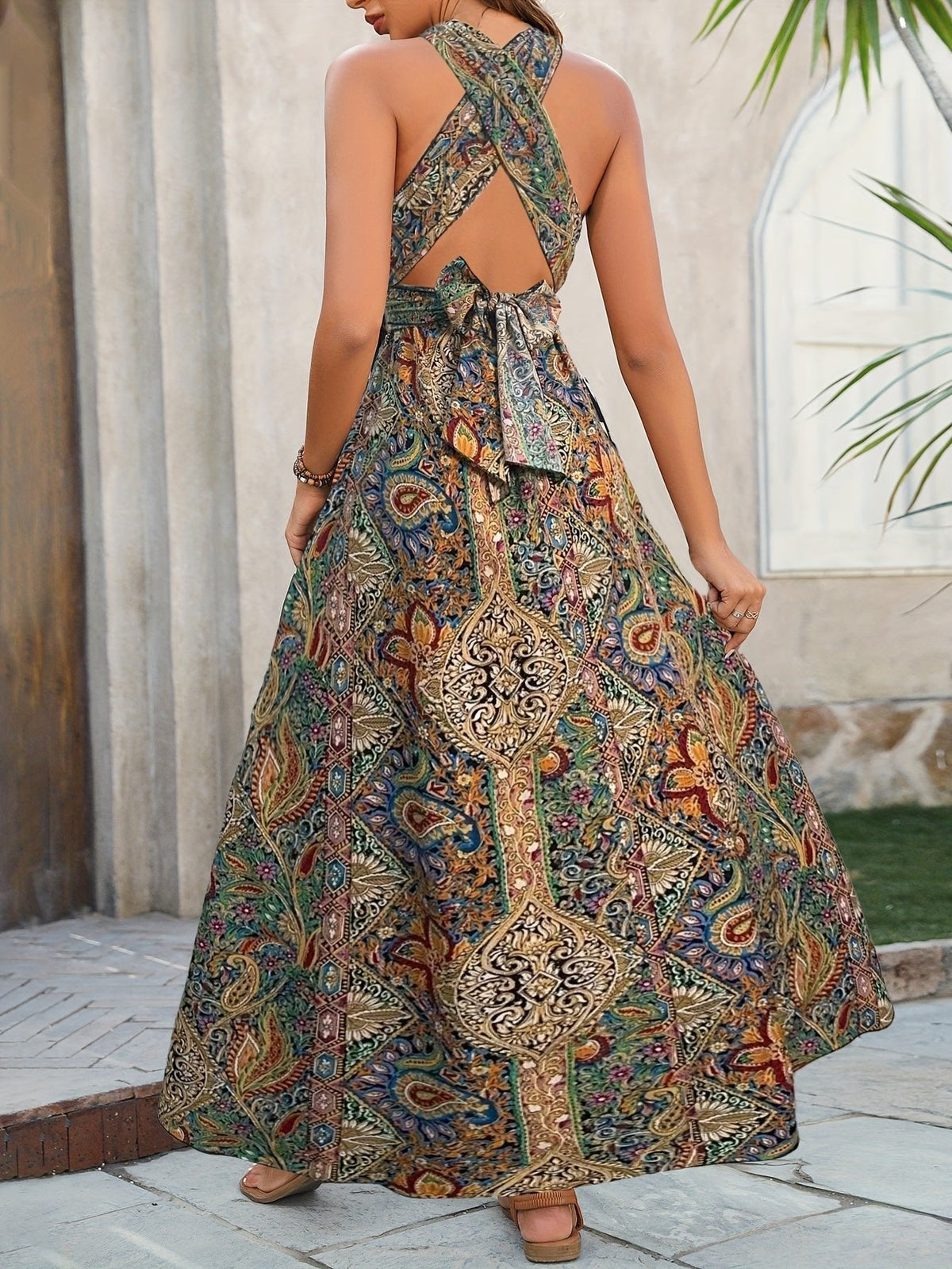 Katarina | Damen Paisley Neckholder Maxikleid